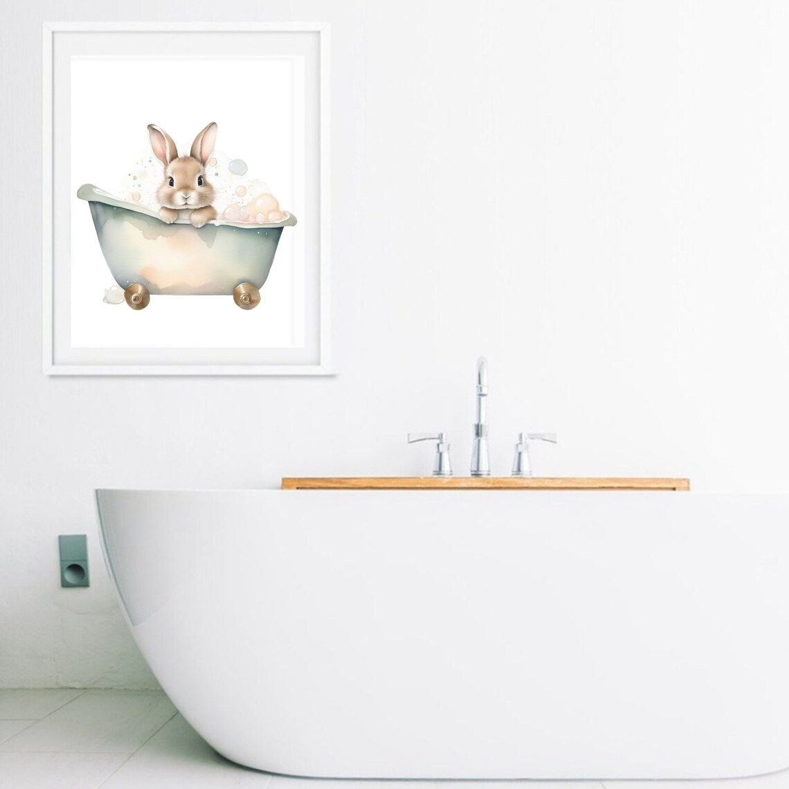 Adorable Baby Bunny In Bathtub Watercolor Kids Bathroom Poster - Image 2