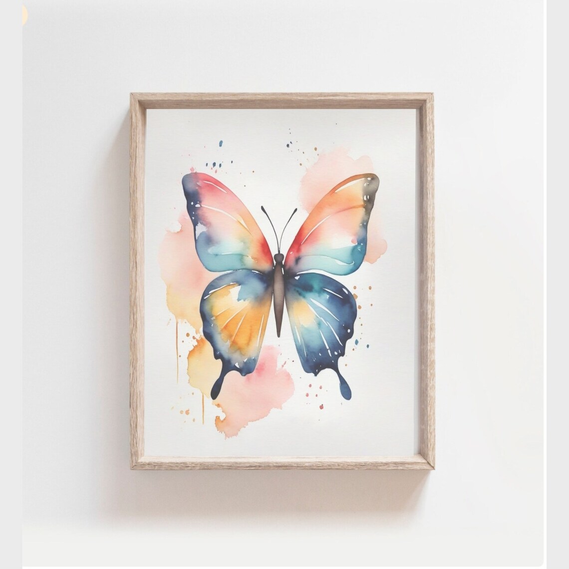 Colorful Butterfly Watercolor Orange Blue Wings Floral Art Poster