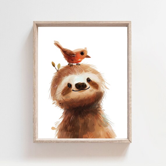 Sloth Watercolor Nursery Art Print, Baby Animal