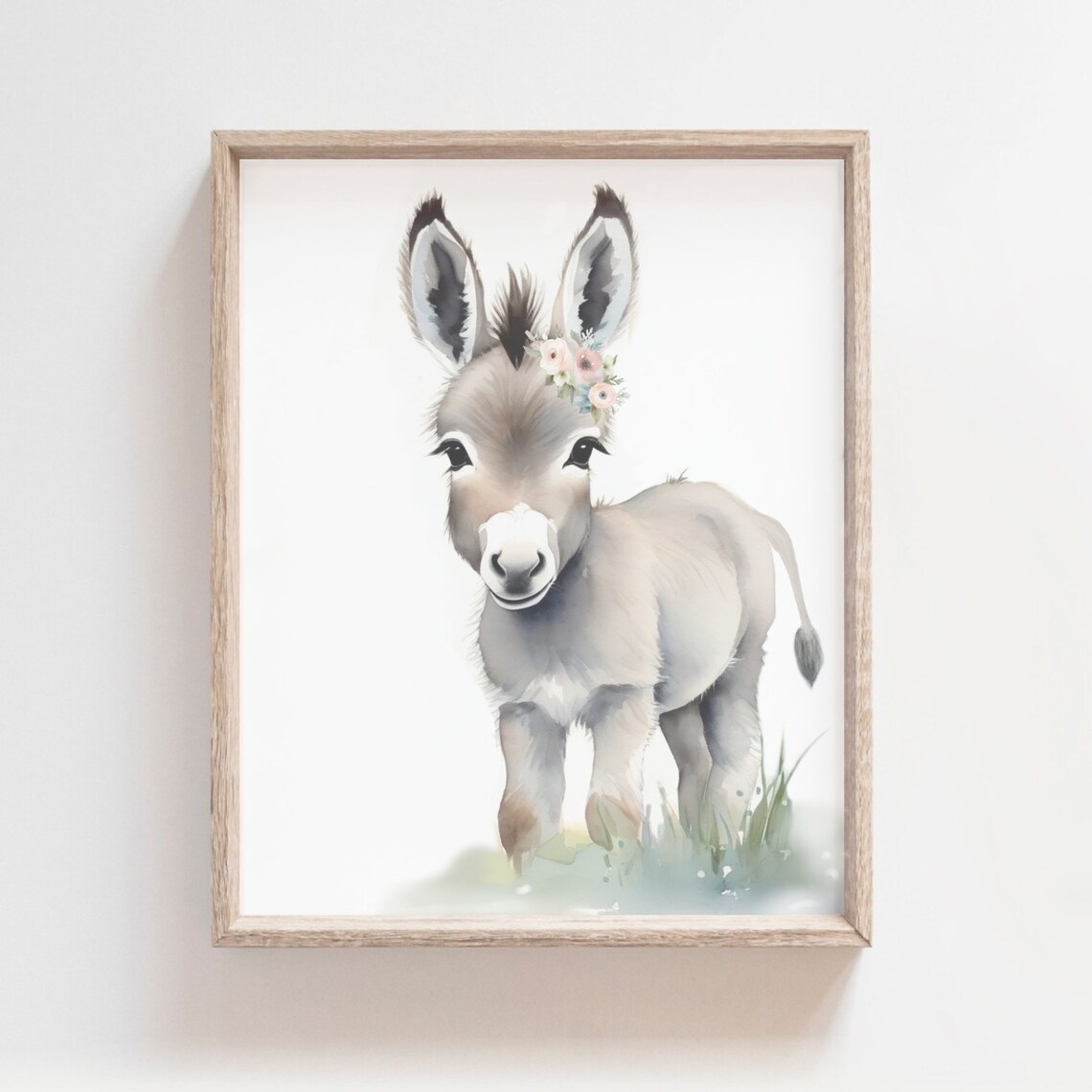 Sweet Baby Donkey Flower Crown Watercolor Farm Nursery Poster