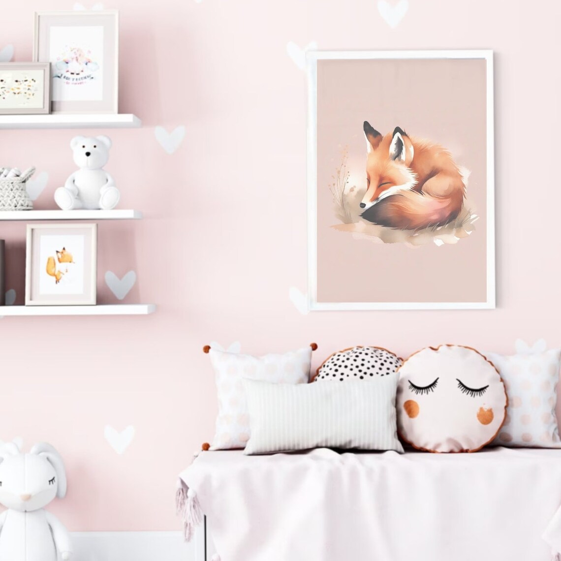 Sleeping Red Fox Watercolor Curled Up Woodland Nursery Wall Poster - Image 2