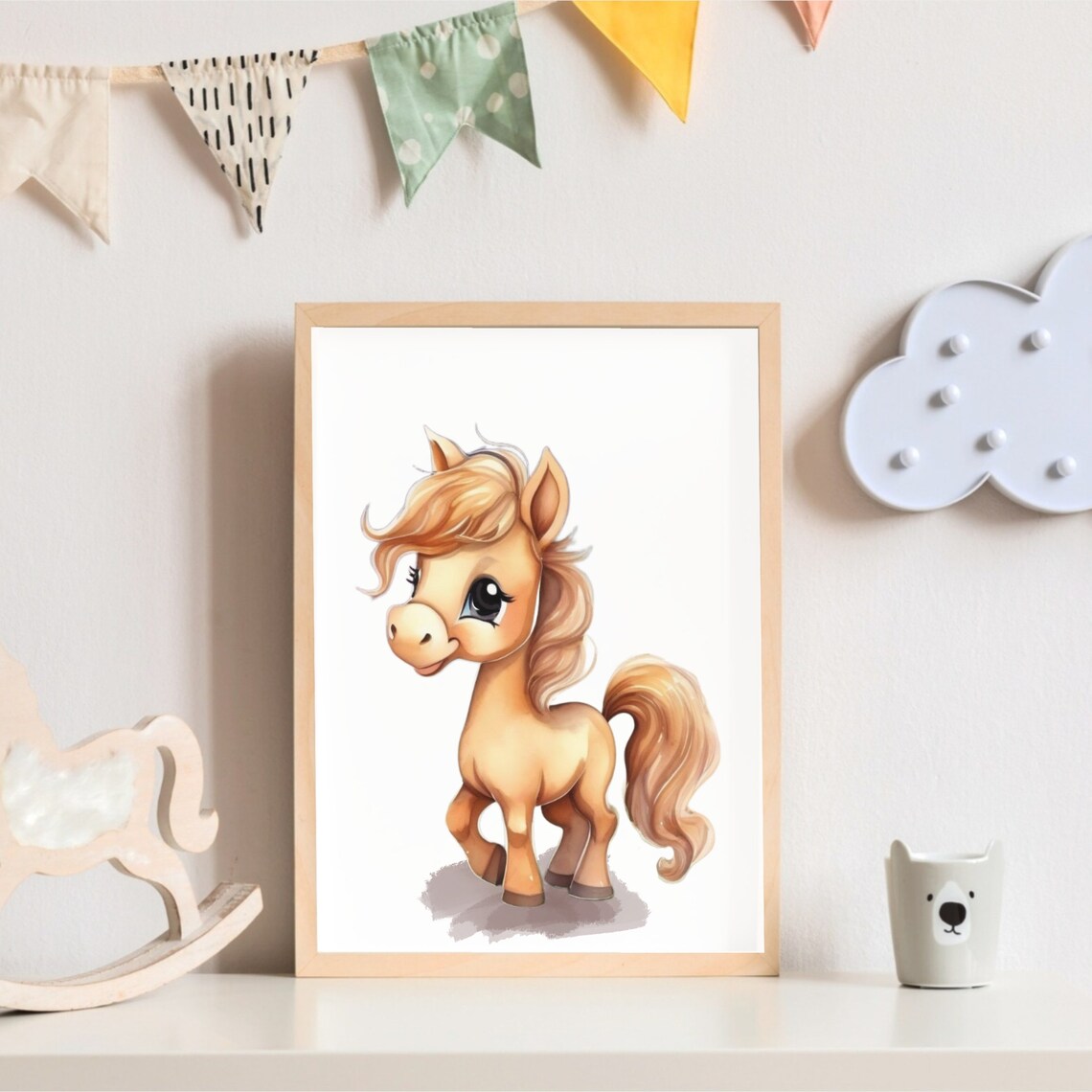 Adorable Baby Horse Foal Cartoon Nursery Farm Animal Art Poster - Image 3
