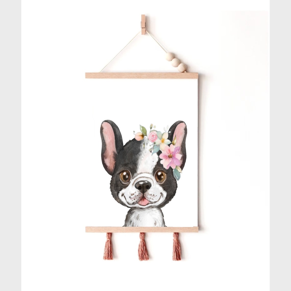 Nursery Puppy Wall Art Puppy Print Watercolor Puppy With Flower Crown Girl Room Decor Dog Nursery Print Happy Dog Poster