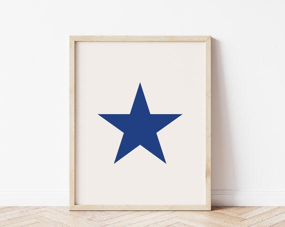 Star Poster Western Art Print Cowboy Poster Country Wall Art 70s Wall Art Blue Retro Home Decor Cowboy Art Horseshoe Poster