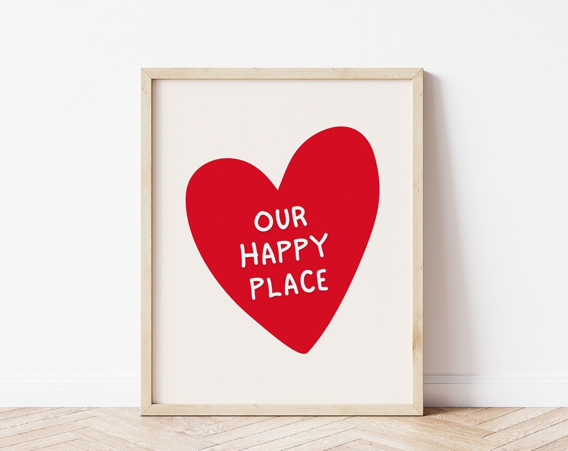 Our Happy Place Bold Red Heart Minimal Love Home Decor Print