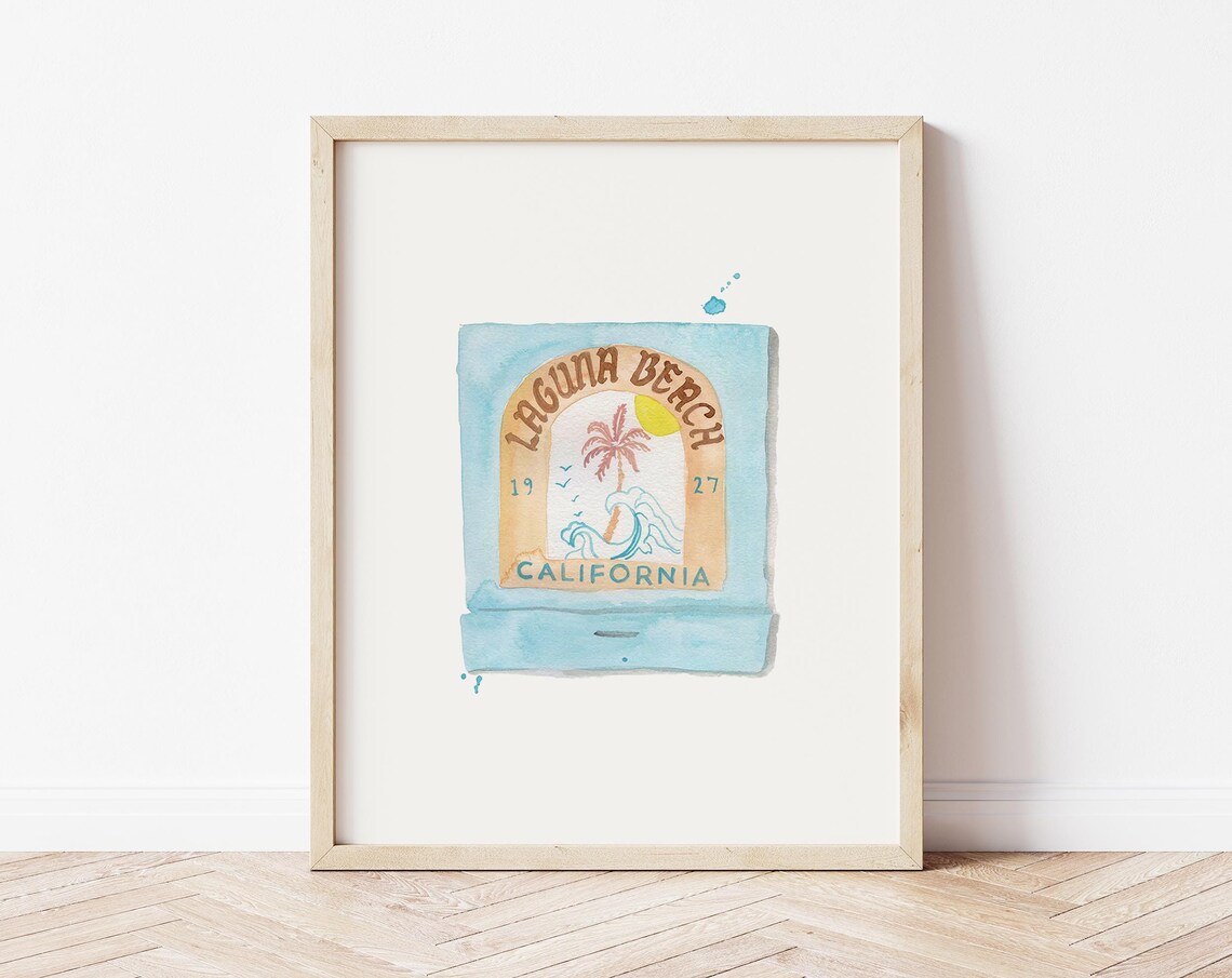 Laguna Beach California 1927 Watercolor Matchbox Surf Art Print