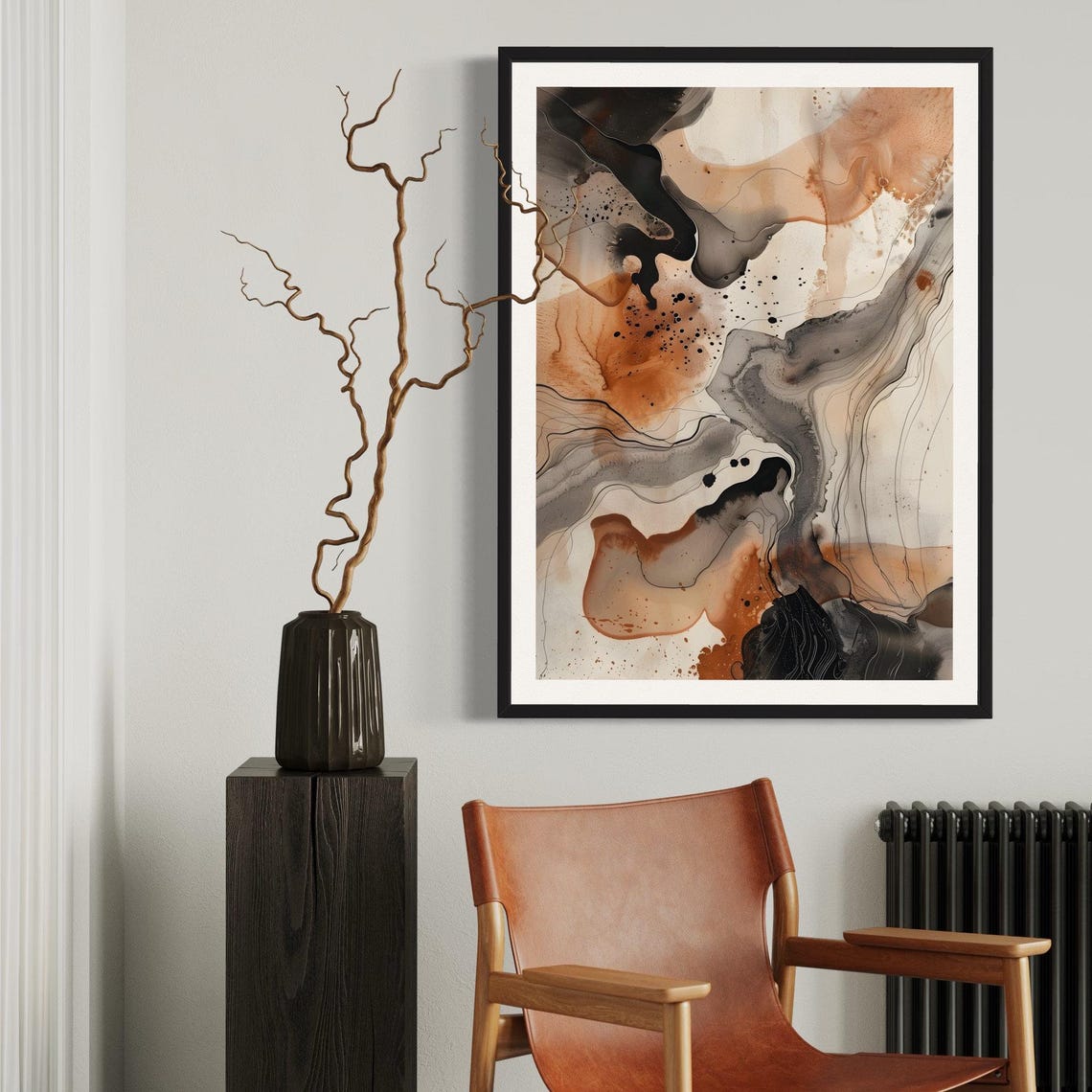 Rich Brown Orange Marble Veins Alcohol Ink Fluid Abstract Art Print - Image 3