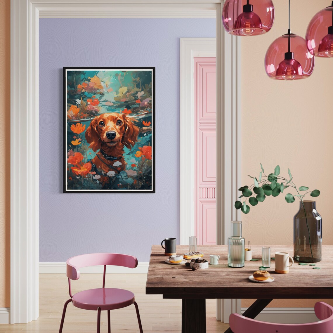 Red Dachshund Floral Art Print Dog Painting Cute Pet Artwork Miniature Dachshund Wiener Dog Doxie Decor Sausage Dog Lover Gift - Image 4