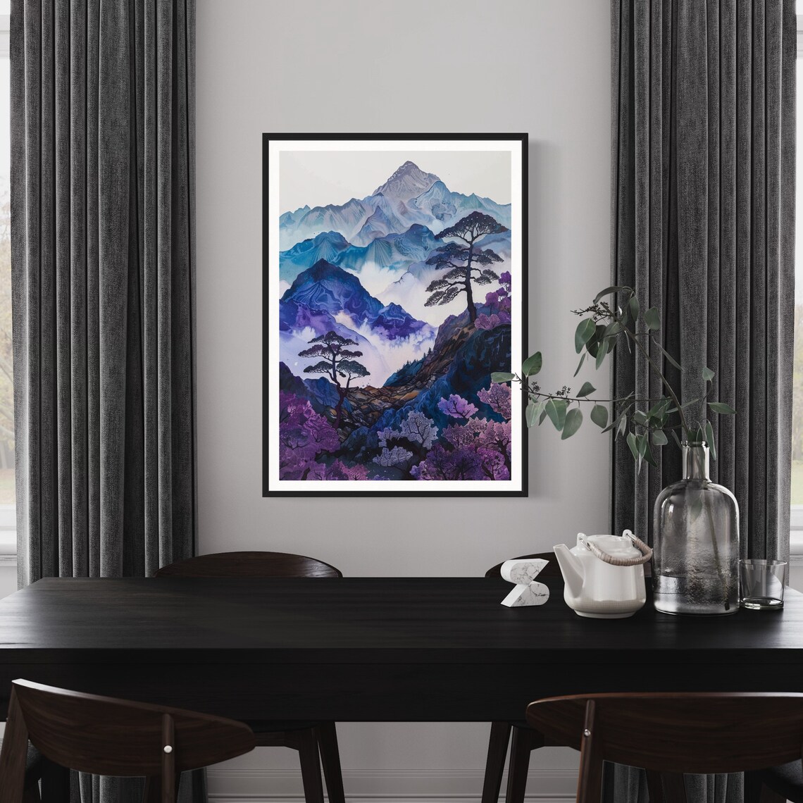 Purple Mountain Pines Mist Japanese Ink Landscape Art Travel Poster - Image 4