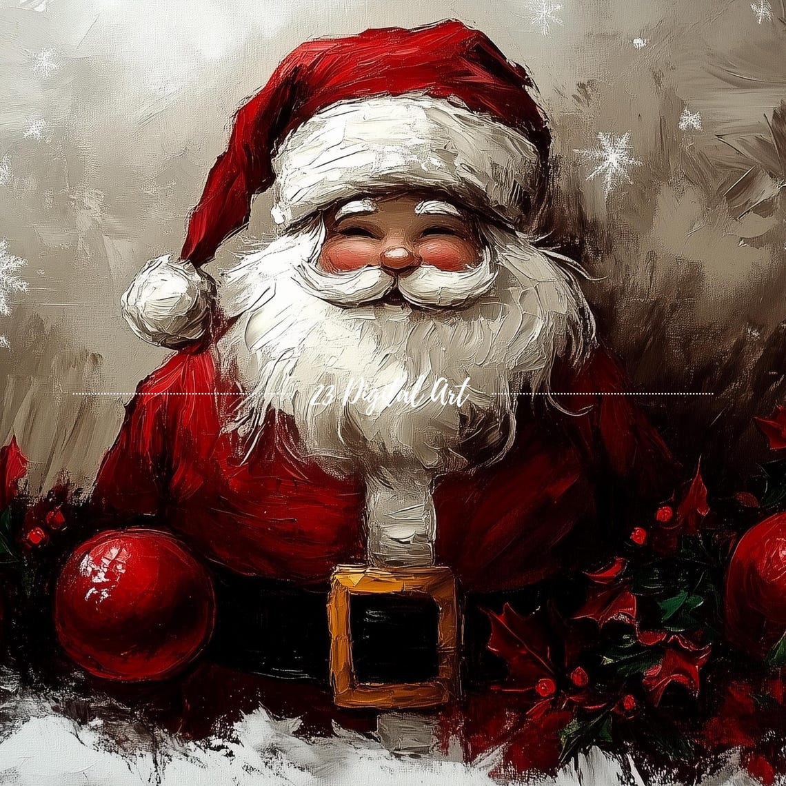 Frame Tv Art Beautiful Christmas Santa Smiling Tv Screensaver Rustic Holiday Holly Xmas Tv Art Neutral Farmhouse Winter Art 156 - Image 2