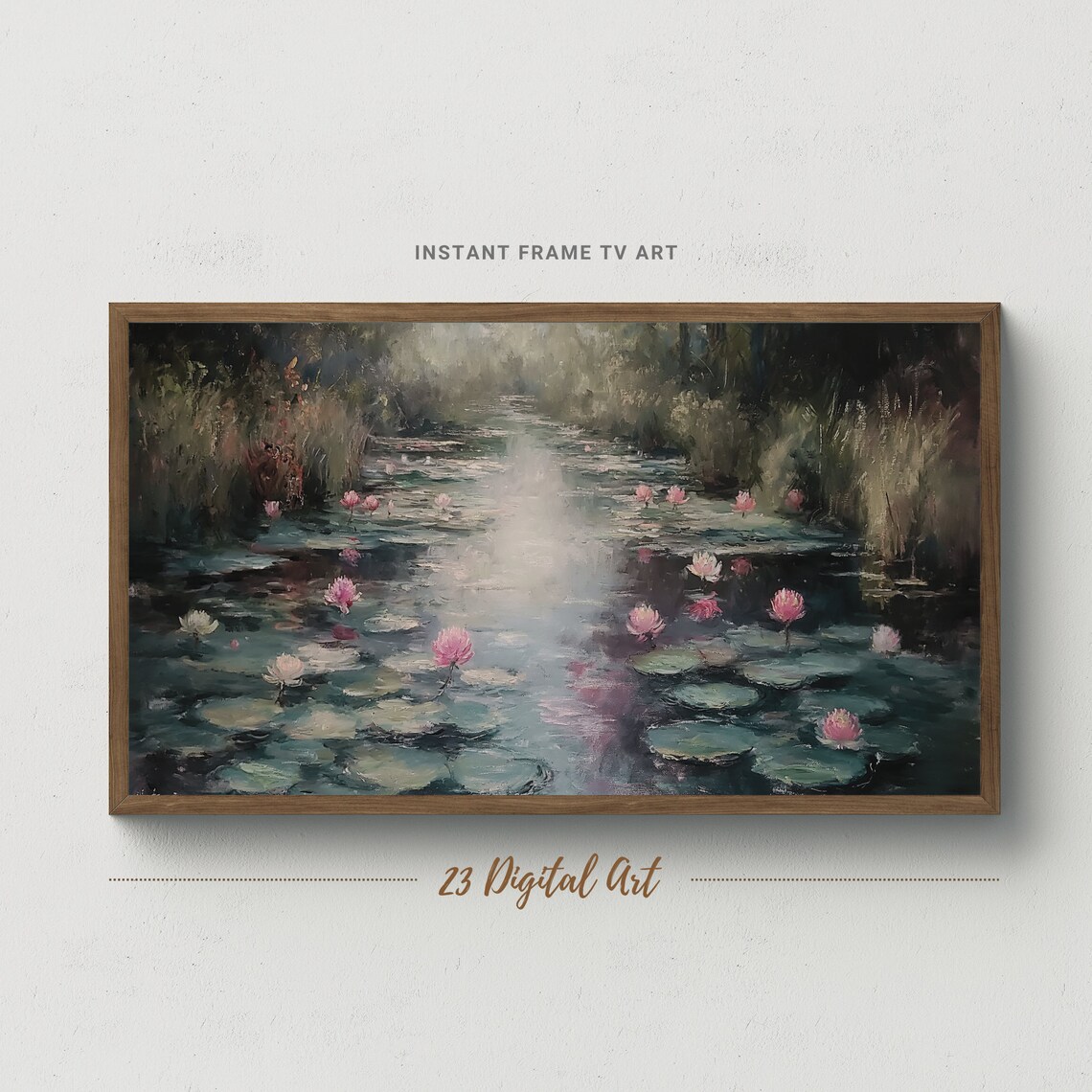 Water Lily Pond Pink Lotus Misty Impressionist Garden Art Print