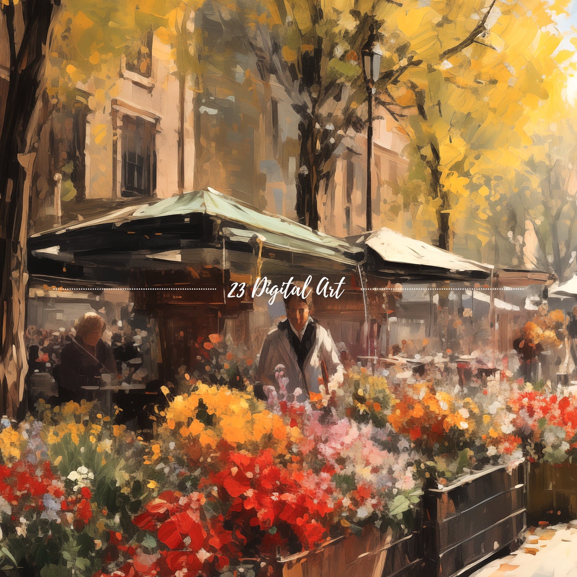 Frame Tv Art Rustic Oil Painting Of People Walking Under The Sunshine In The Market Beautiful Frame Tv Art Classic Summer Tv Art 084 - Image 7