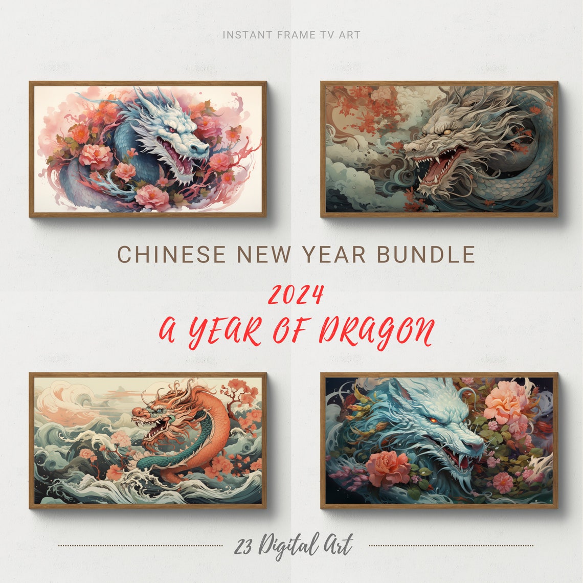 Chinese Dragon Art Bundle 4 Paintings Year of the Dragon Poster