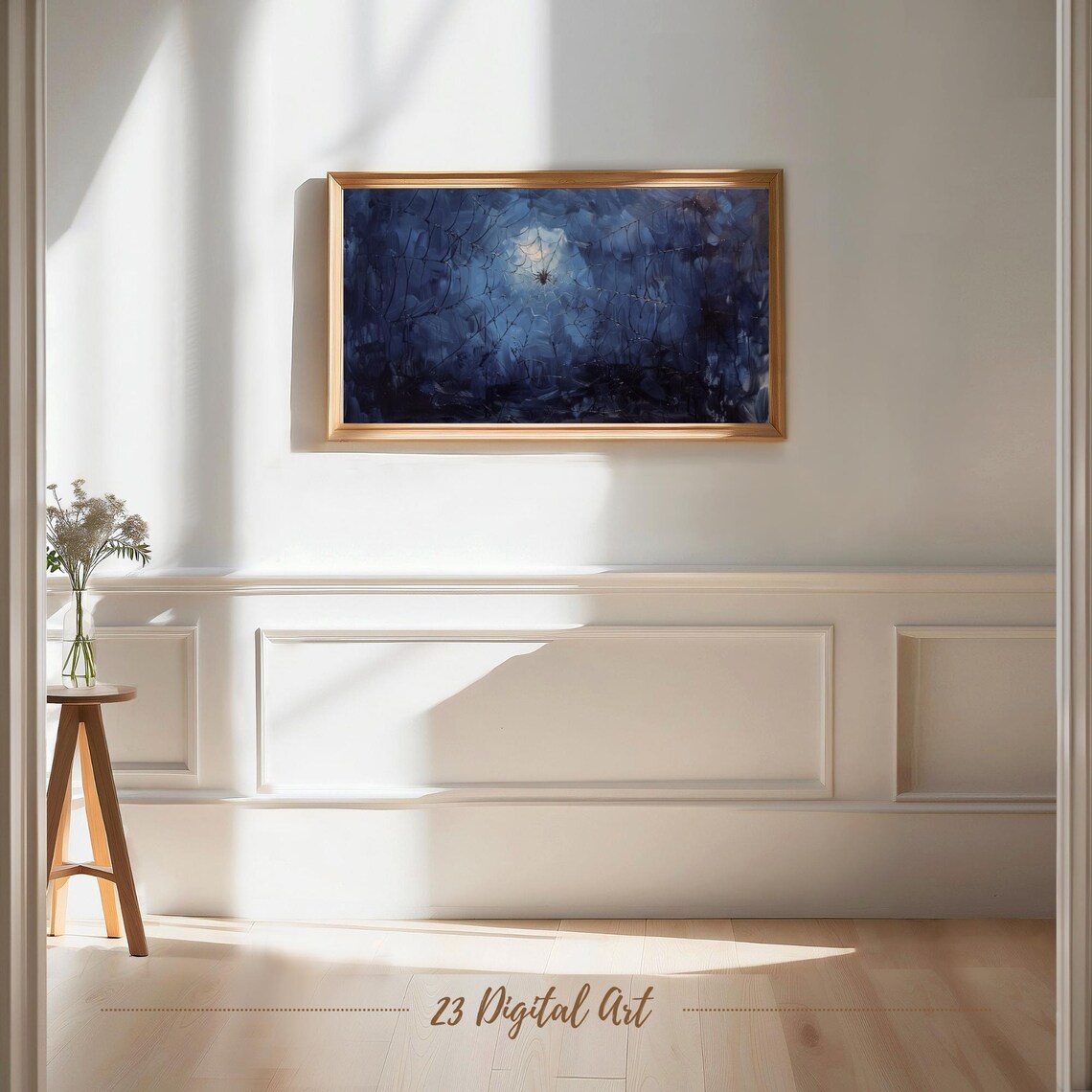 Spider Web Moonlight Blue Night Spooky Halloween Painting Frame TV Poster - Image 7