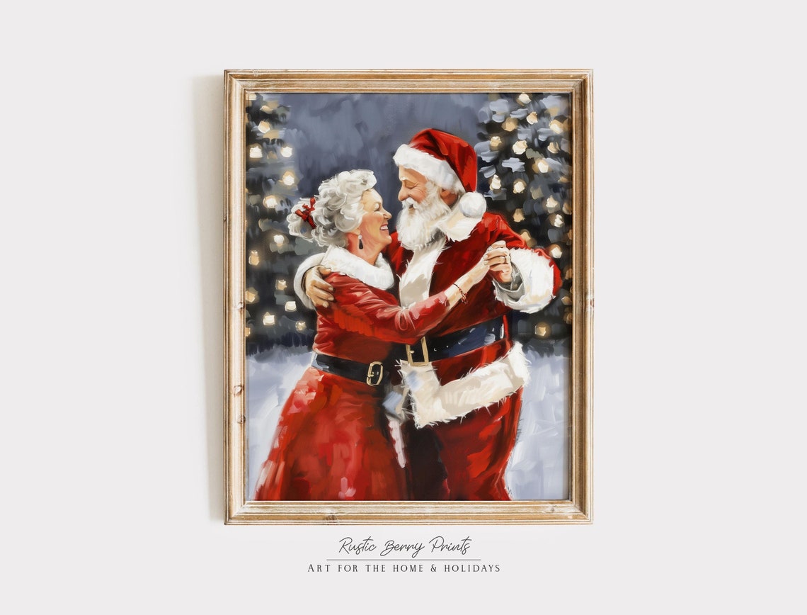 Santa Mrs Claus Embracing Golden Lights Dance Sweet Christmas Poster