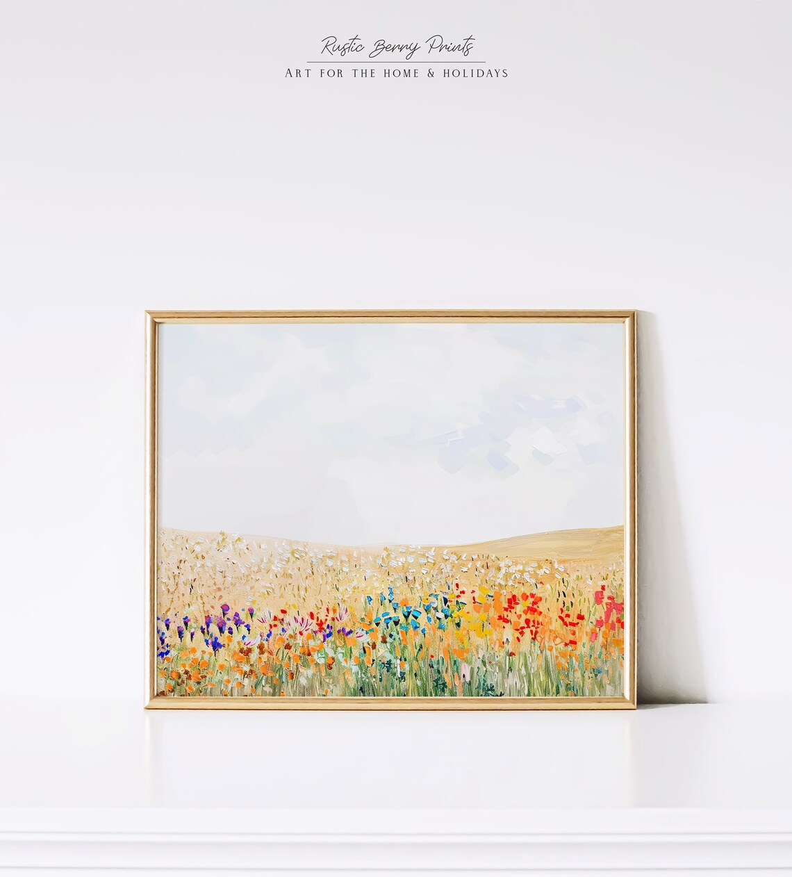 Colorful Wildflower Field Red Orange Poppies Golden Meadow Art Poster - Image 3
