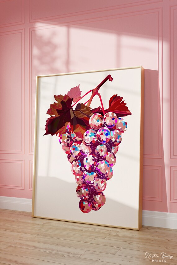 Disco Grapes Art Print Wall Art Poster Glam Disco Ball Grapes Preppy Trendy Fruit Kitchen Wall Art