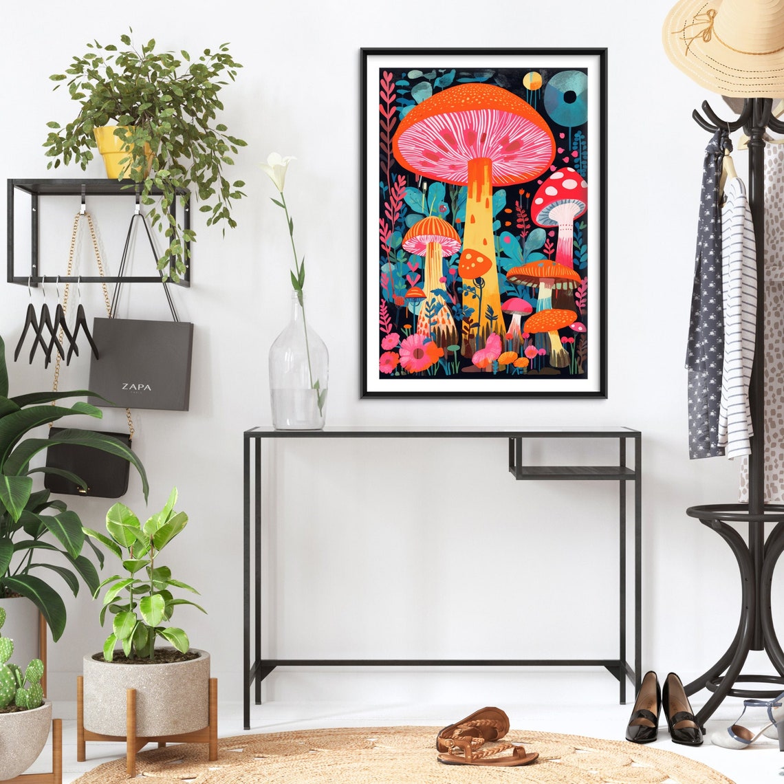 Psychedelic Neon Mushroom Forest Trippy Fungi Illustration Poster - Image 2