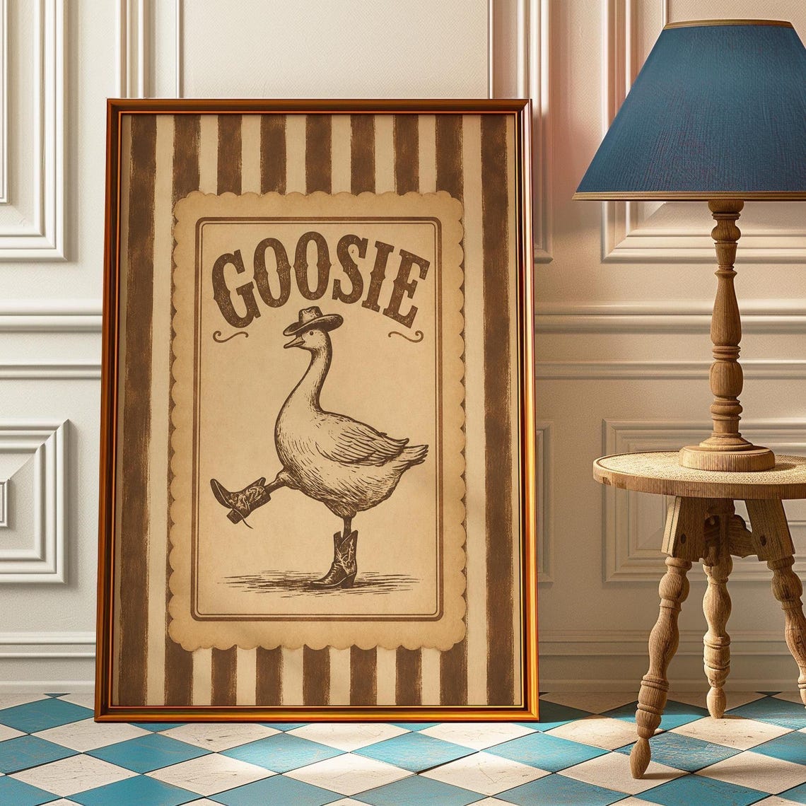 Goosie Cowboy Goose Western Poster Boots Hat Vintage Sepia Fun Decor