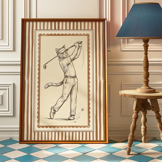 Golfer Cat Vintage Sports Poster, Country Club Decor