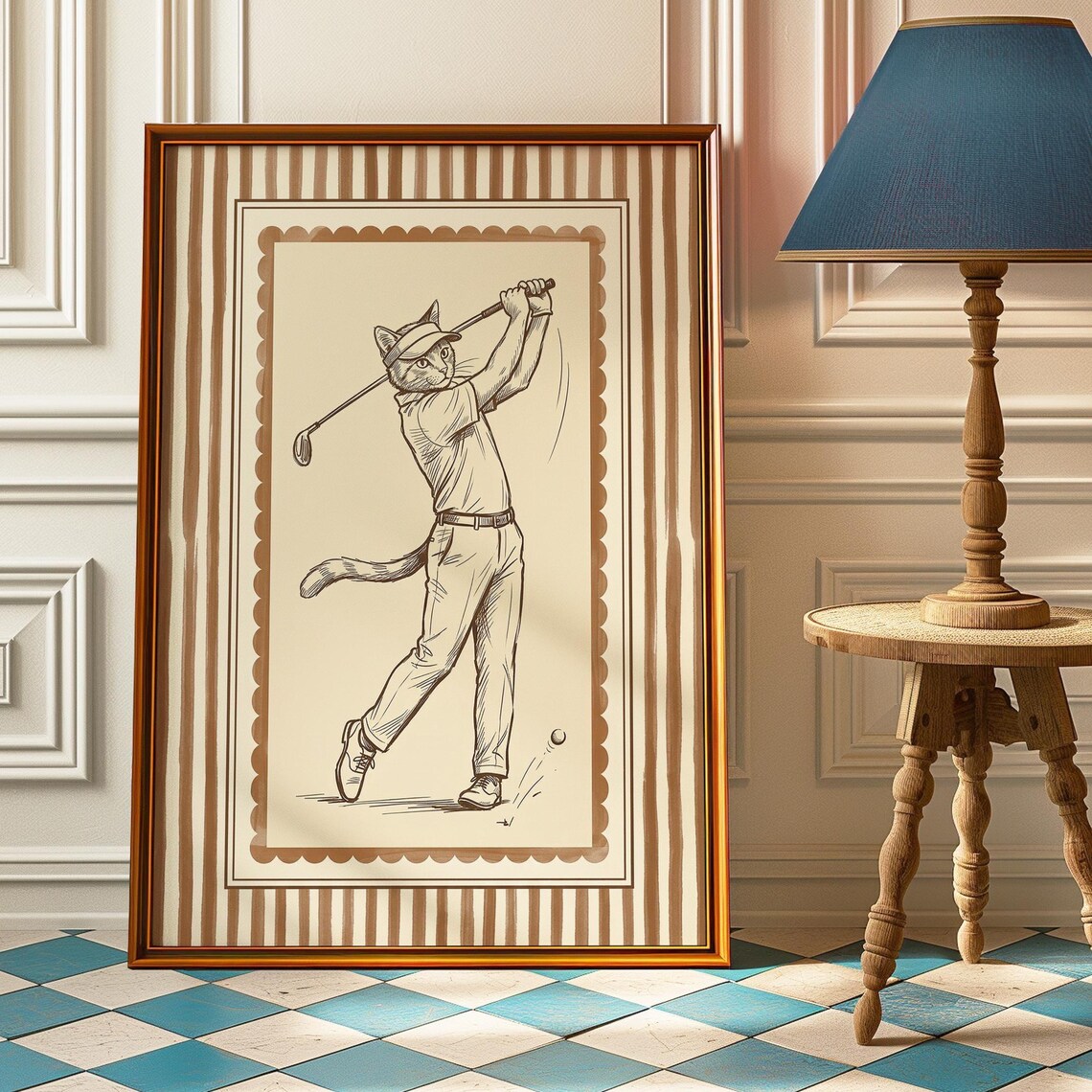 Golfer Cat Vintage Sports Poster, Country Club Decor