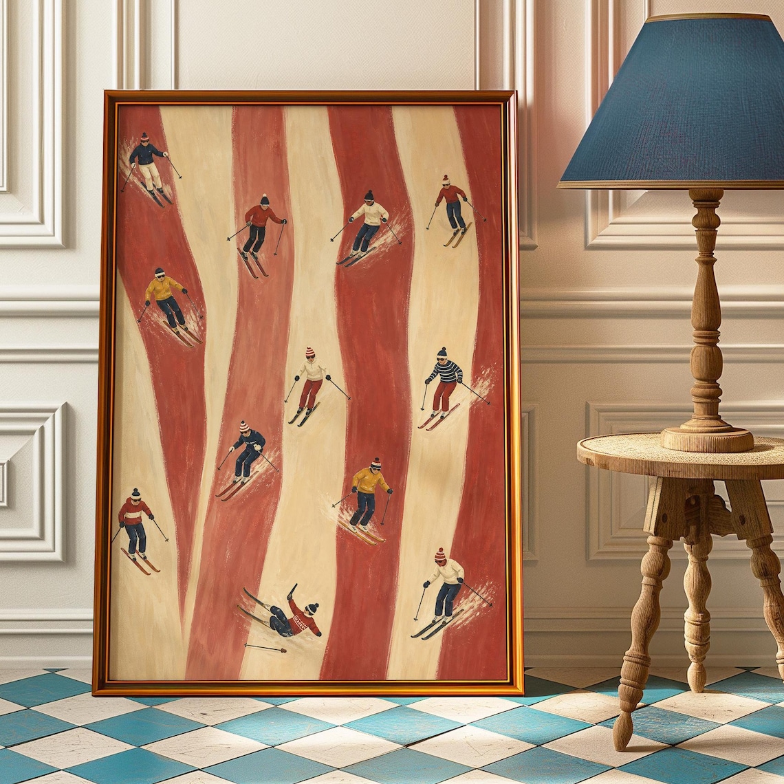 Retro Red Skiers Poster, Vintage Après Ski Print