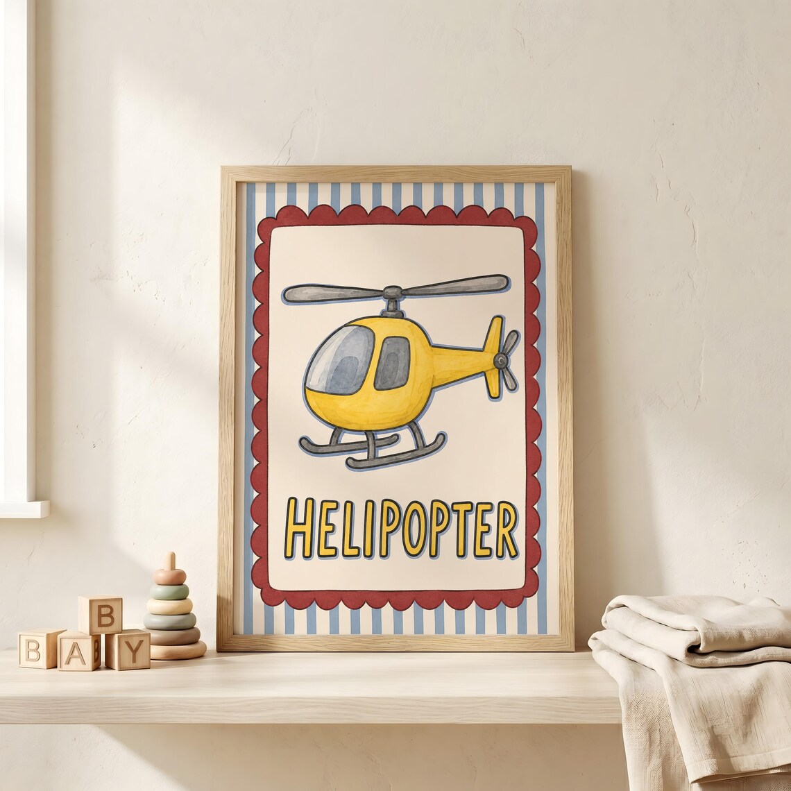 Helipopter Funny Misspelled Helicopter Scalloped Nursery Kids Print