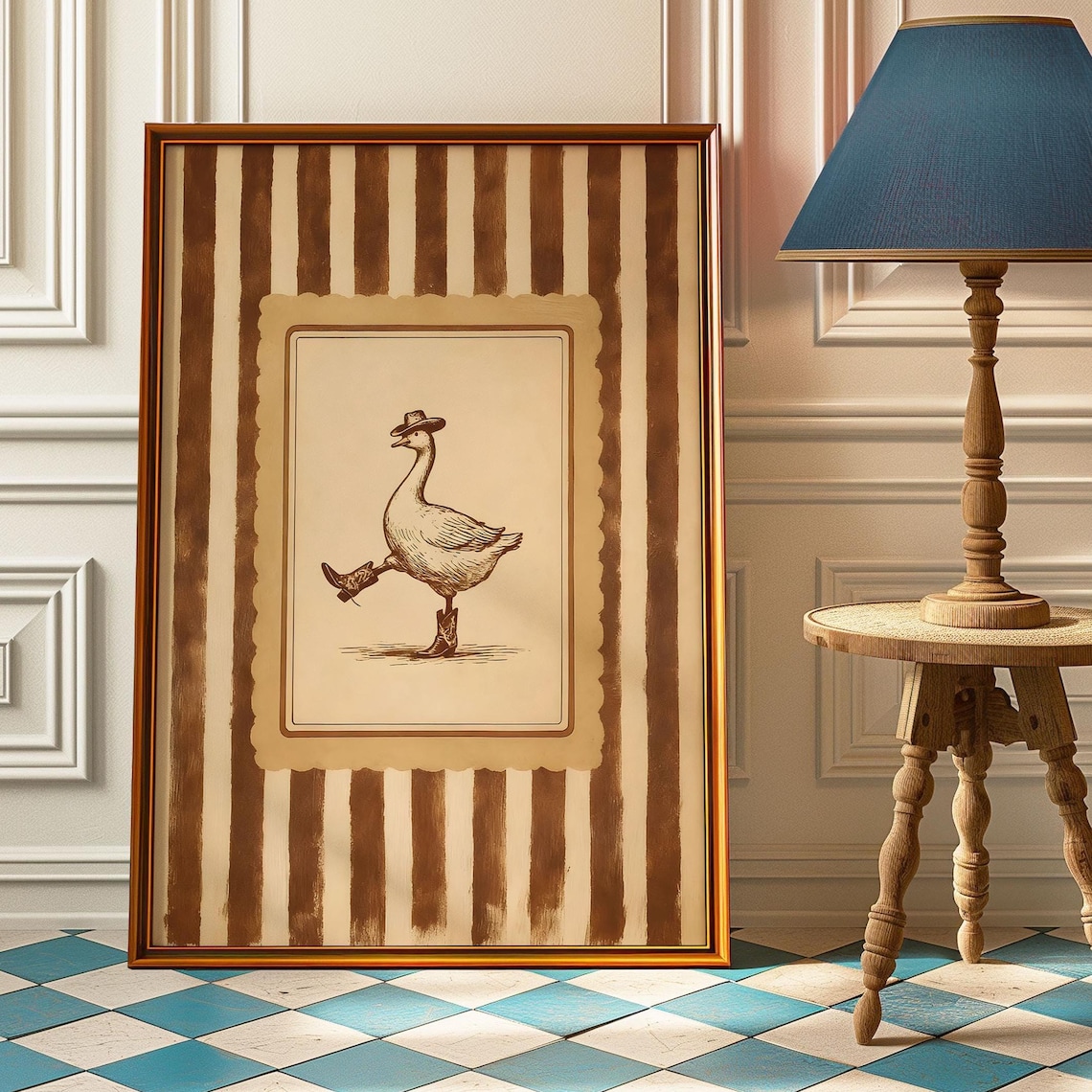 Silly Cowboy Goose Art Print, Rustic Vintage Western