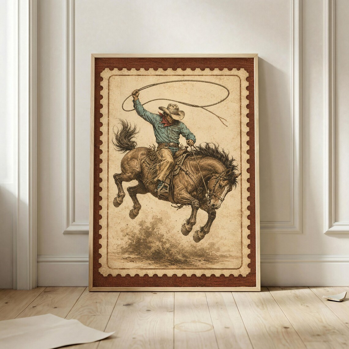 Cowboy Lasso Vintage Rodeo Bronc Rider Poster