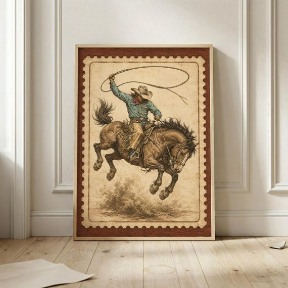 Cowboy Lasso Vintage Rodeo Bronc Rider Poster