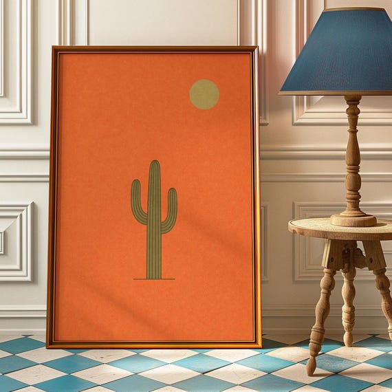 Minimalist Cactus Nursery Wall Art Print Desert Sun Poster For Baby Room Southwestern Decor Retro Vintage Western