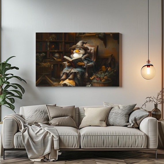 Maximalist Eclectic Victorian Duck Reading Print Bold Altered Animal Portrait Fantasy Fun Colorful Renaissance Rustic Art