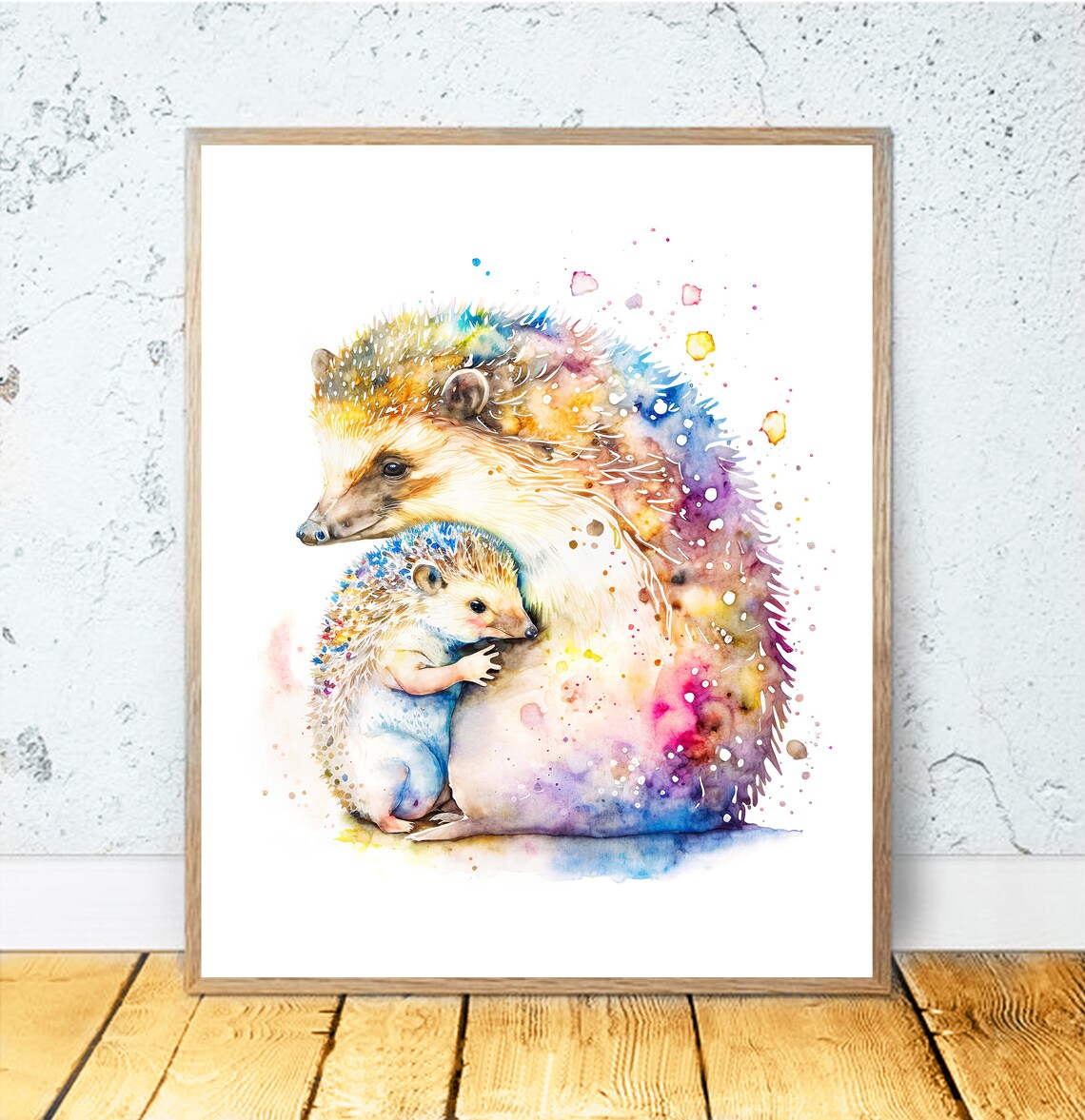 Mother And Baby Hedgehog Watercolor Art Print