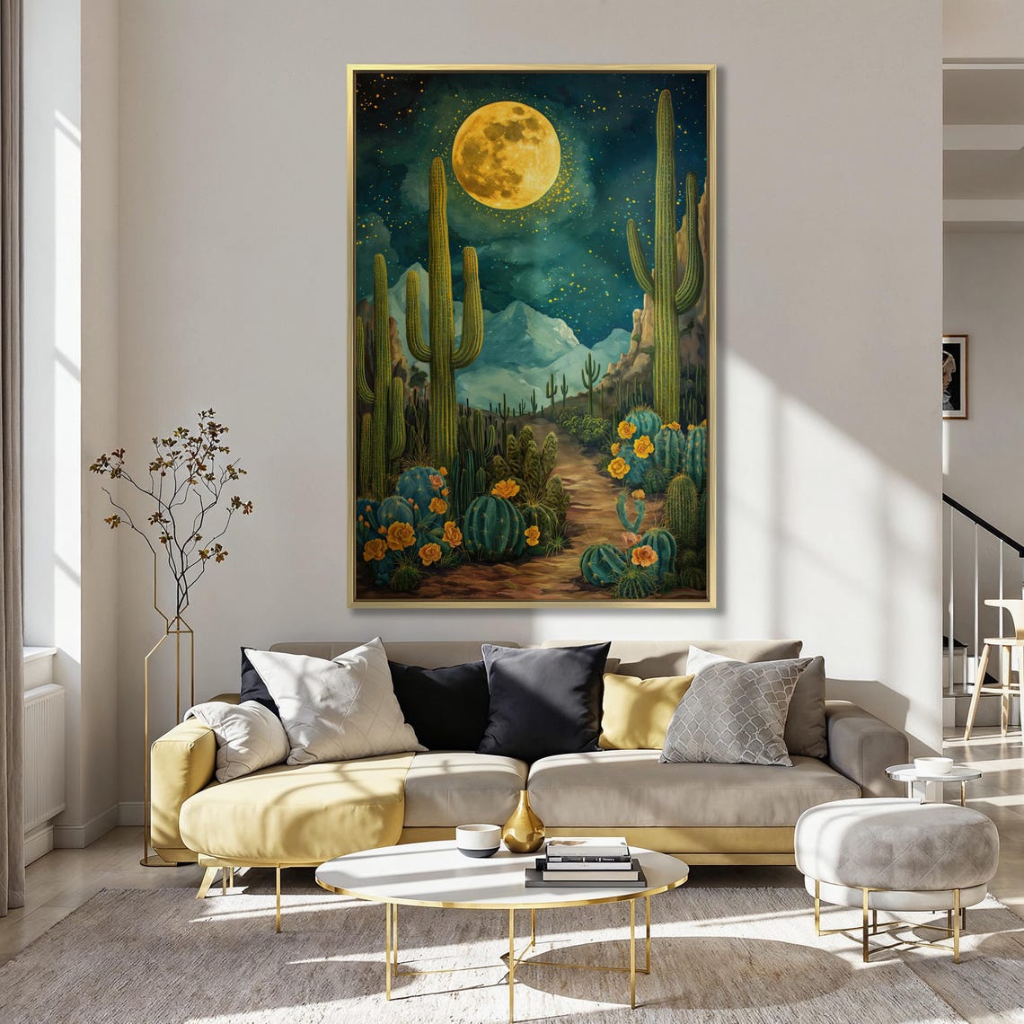 Enchanting Saguaro Cactus Desert Path Under a Full Moon Night Poster - Image 5