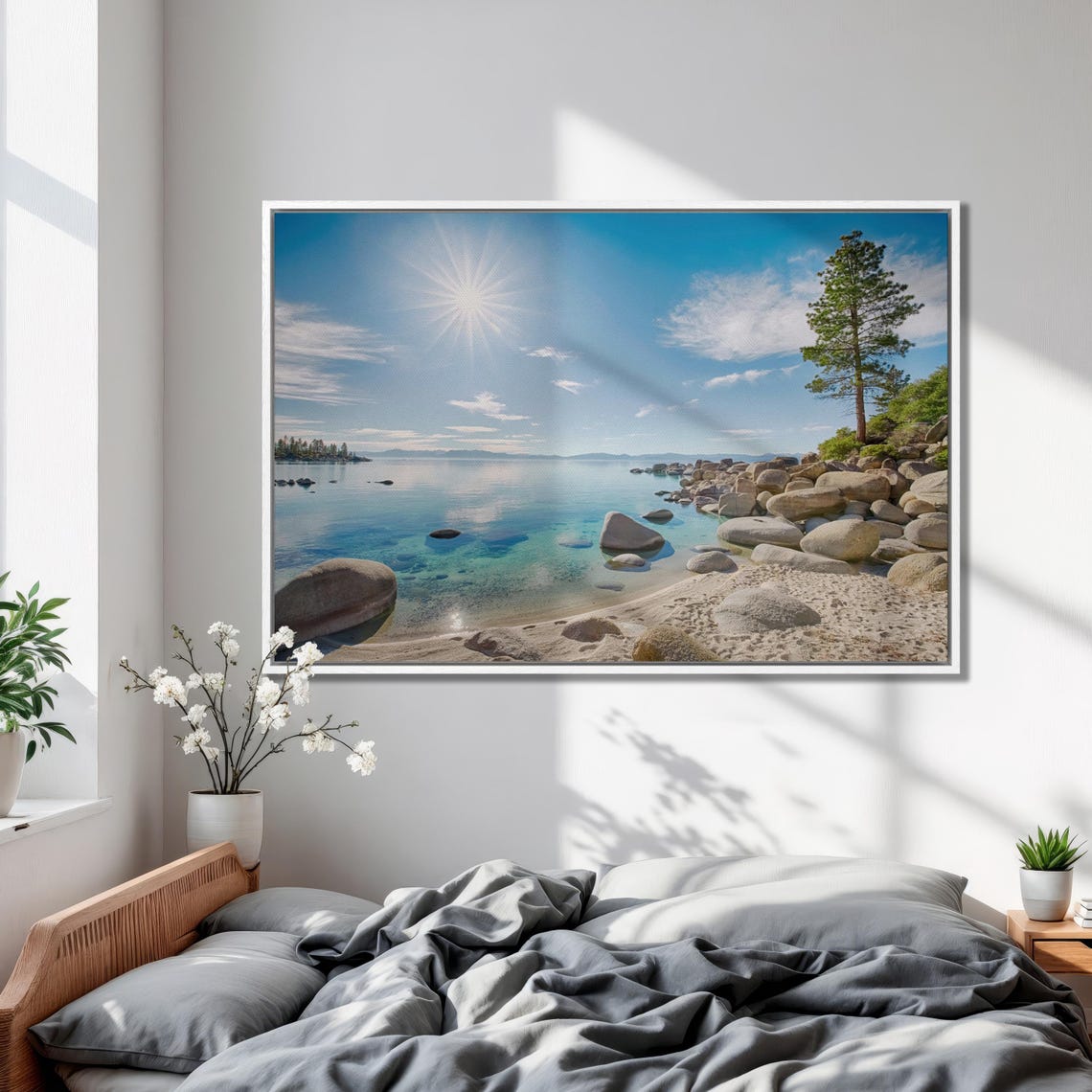 Sunny Lake Tahoe Beach With Turquoise Water And Giant Boulders Poster - Image 2