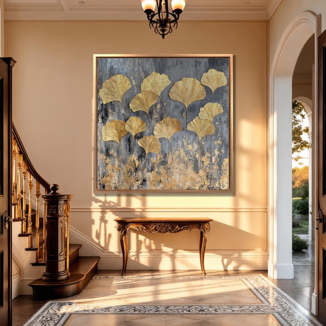 Elegant Gold Ginkgo Leaves Wall Art Abstract Leaf Painting Print Modern Botanical Wall Decor Large Luxury Poster Ready To Hang Gift - Image 4