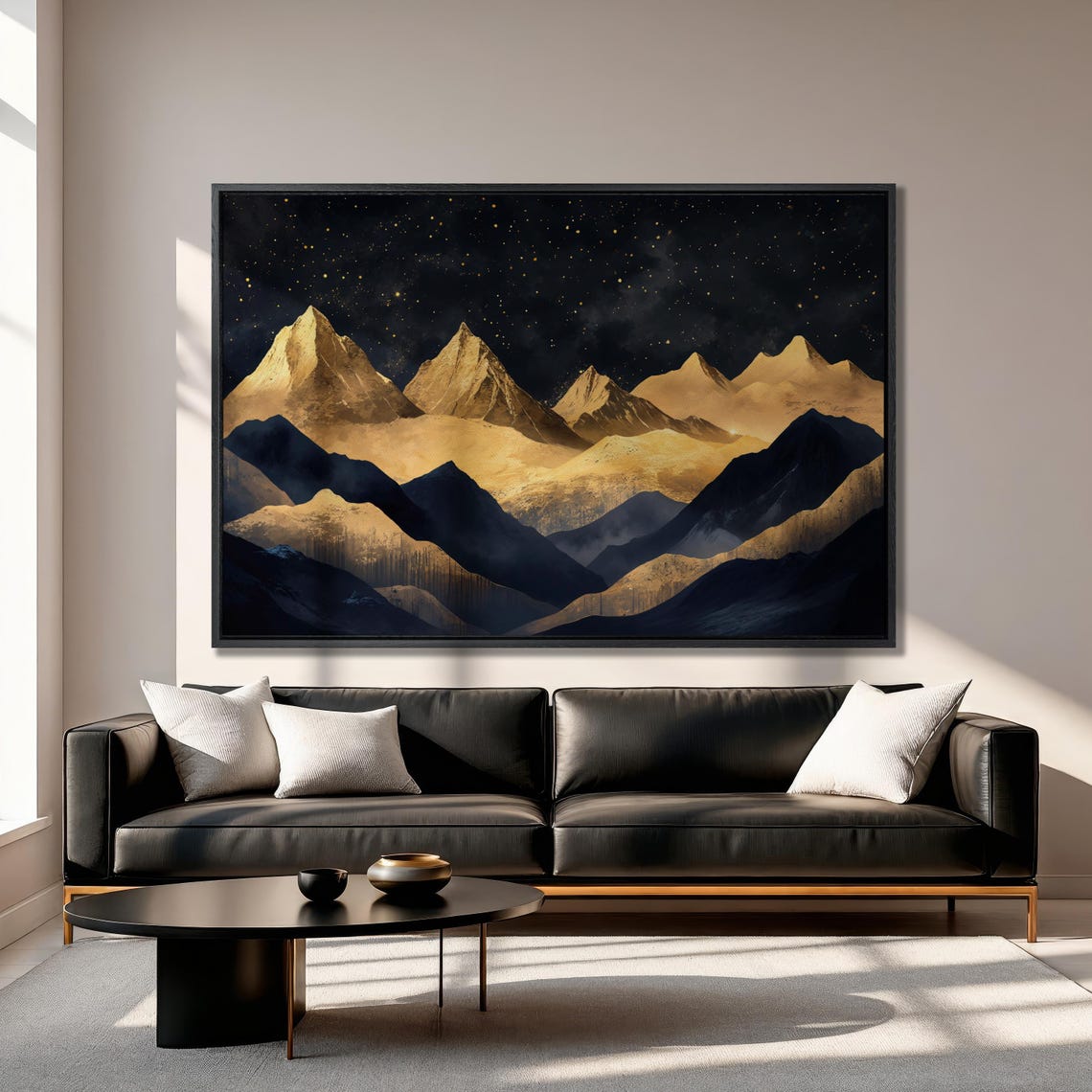 Night Mountain Landscape Wall Art Starry Sky Painting Print Black And Gold Modern Wall Decor Abstract Nature Art Poster Ready To Hang - Image 3