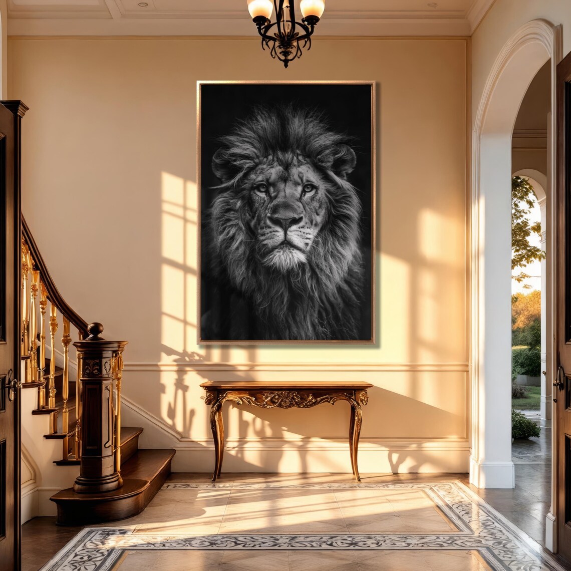Black and White Lion Wildlife Art Print, Monochrome - Image 3