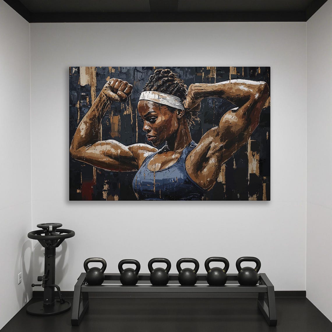 Powerful Female Athlete Double Biceps Flex Pose Portrait Poster - Image 2