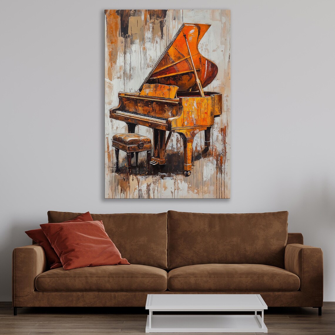 Vintage Wooden Grand Piano Abstract Painting Music Lover Wall Art - Image 3