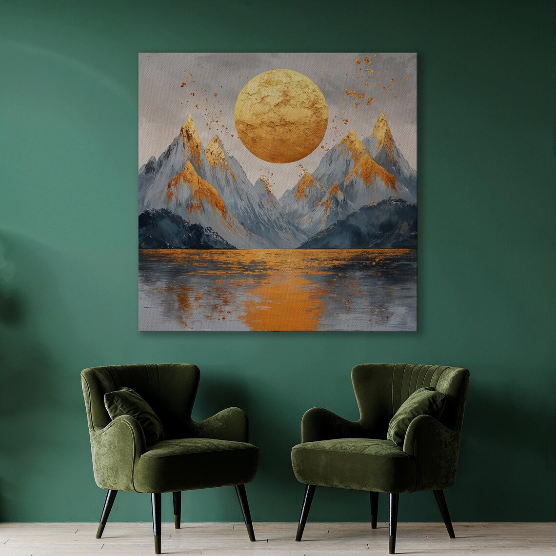 Surreal Landscape Wall Art Sun And Mountain Painting Print Luxury Wall Decor Abstract Mountains Scenery Poster Ready To Hang Gift - Image 2