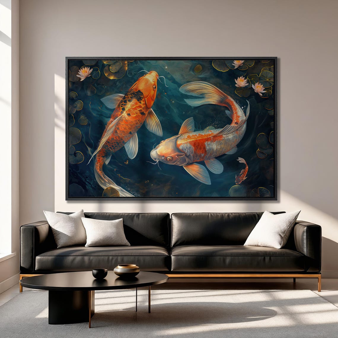 Enchanting Koi Fish Dance Abstract Print Lively Pond Wall Art Vibrant Aquatic Wall Decor Artistic Water Garden Ready To Hang Poster - Image 2