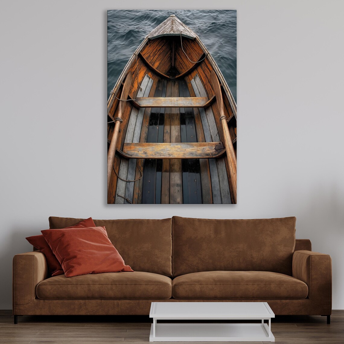 Rustic Wooden Rowboat Vintage Nautical Wall Decor - Image 3