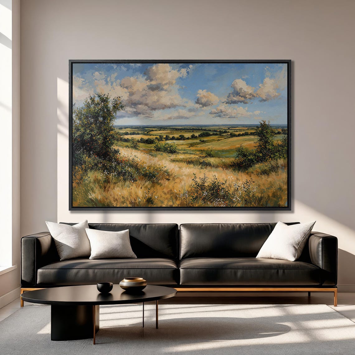 Open Country Fields of Golden Grass Beneath a Cloudy Sky Poster - Image 3