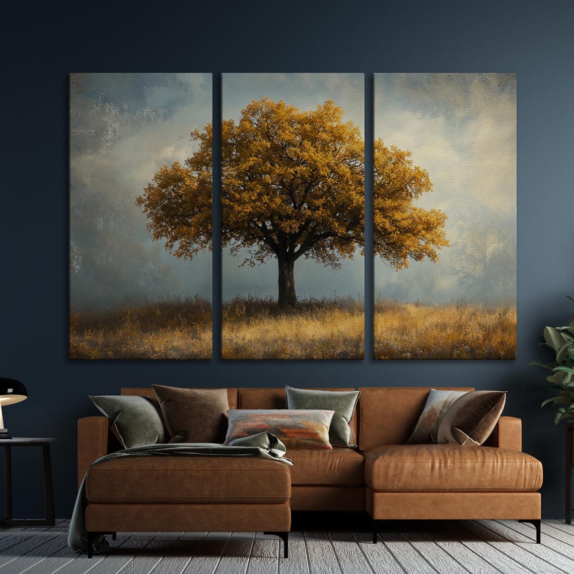 Lone Autumn Tree With Golden Leaves In A Misty Field Scene Poster - Image 5