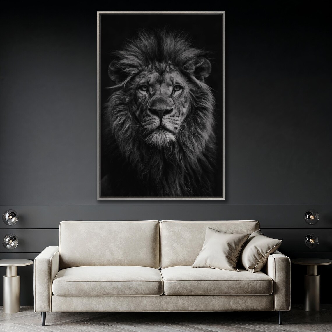 Black and White Lion Wildlife Art Print, Monochrome - Image 5