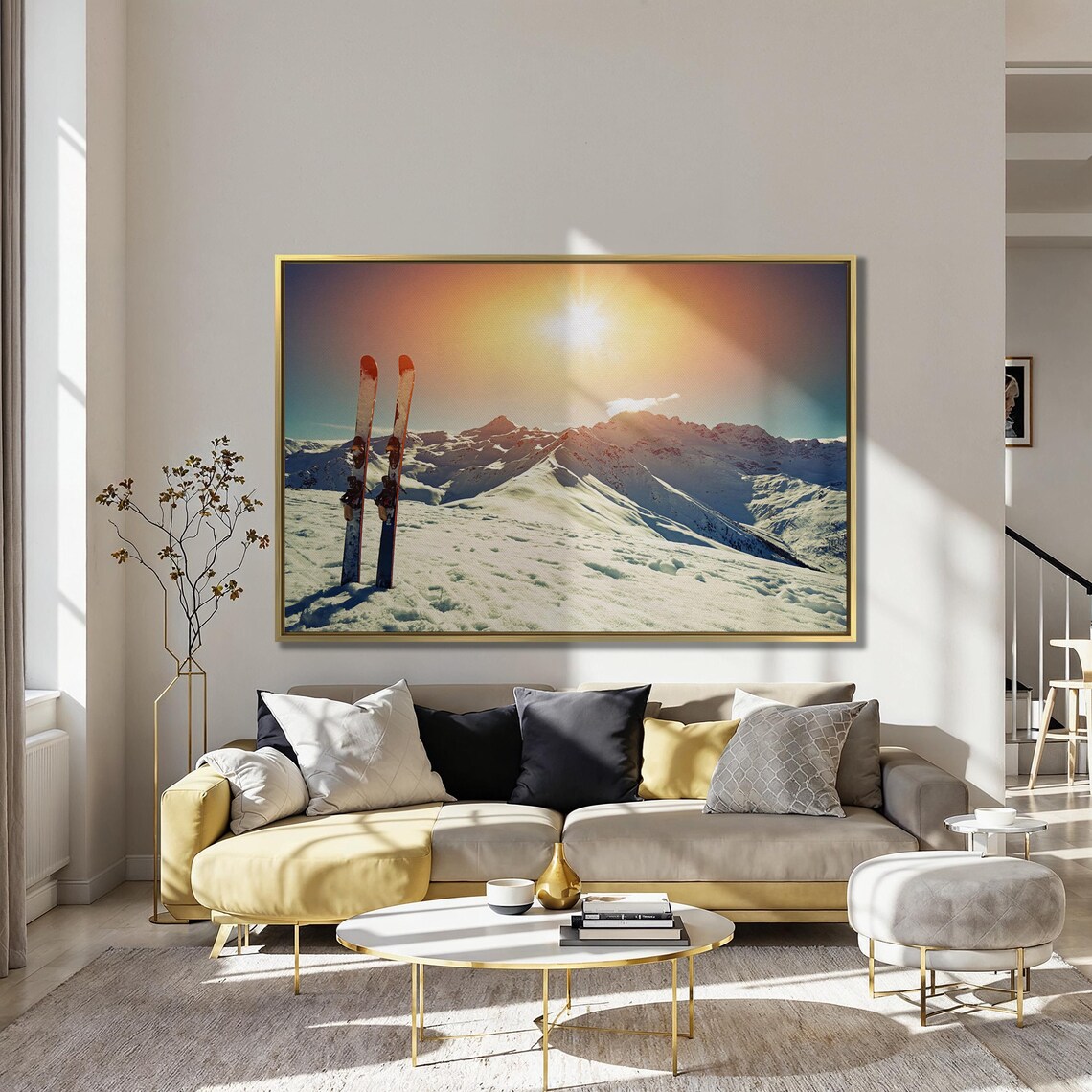 Sunny Winter Mountains Skiing Panoramic Art Print - Image 3