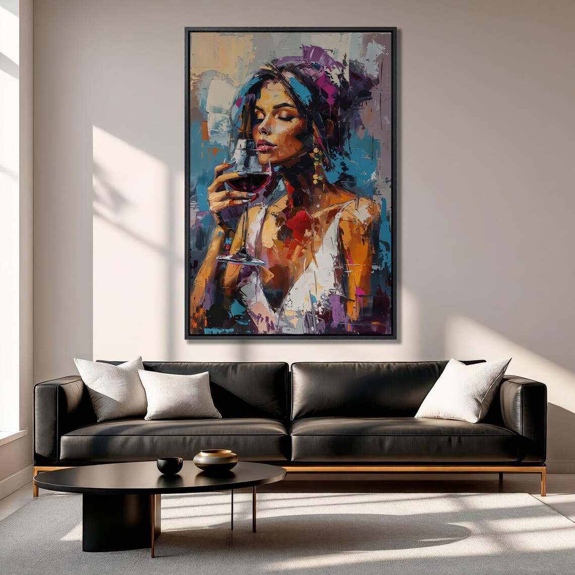 Elegant Woman Drinking Red Wine, Abstract Art Print - Image 5