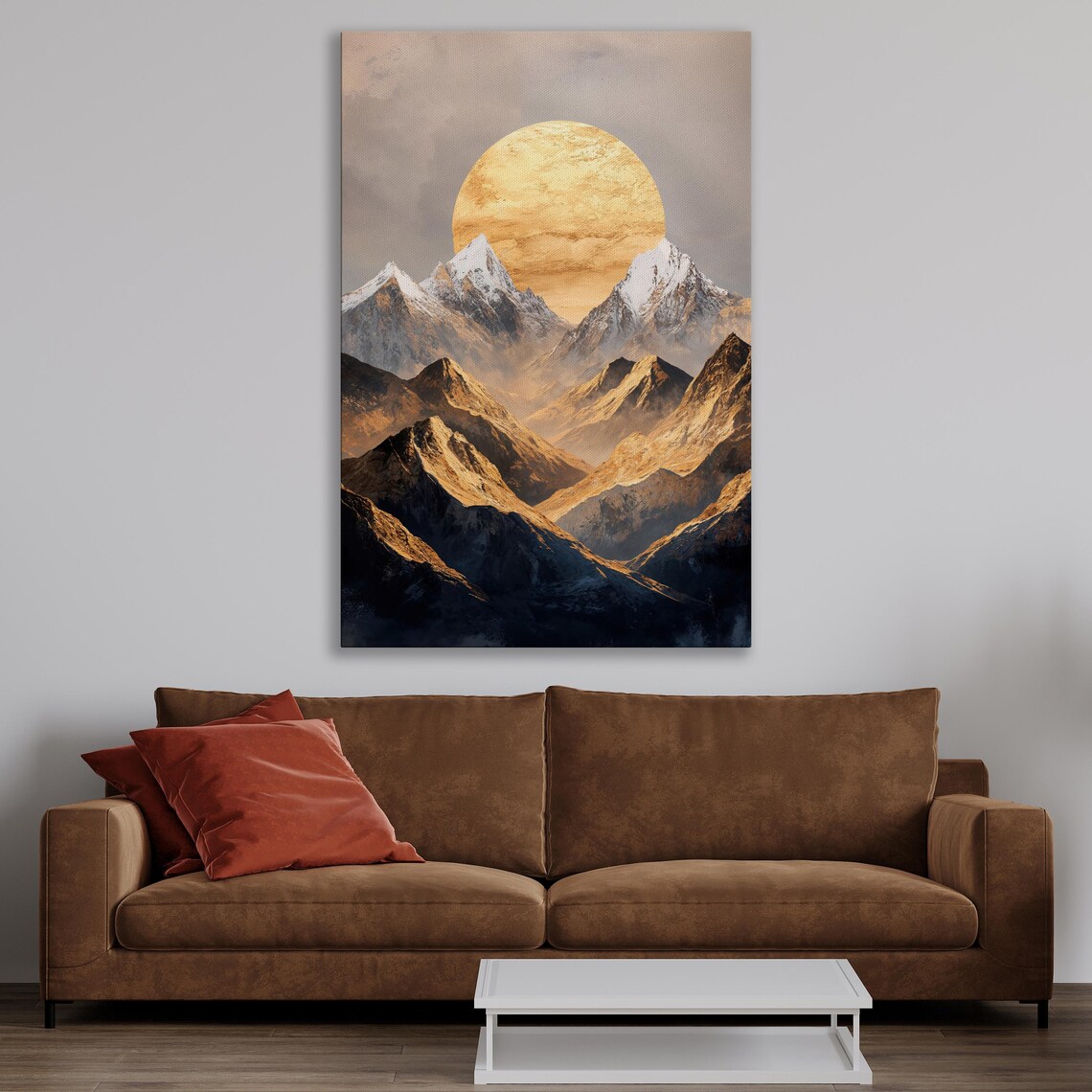 Golden Full Moon Rising Over Snowy Mountain Peaks Night Poster - Image 3