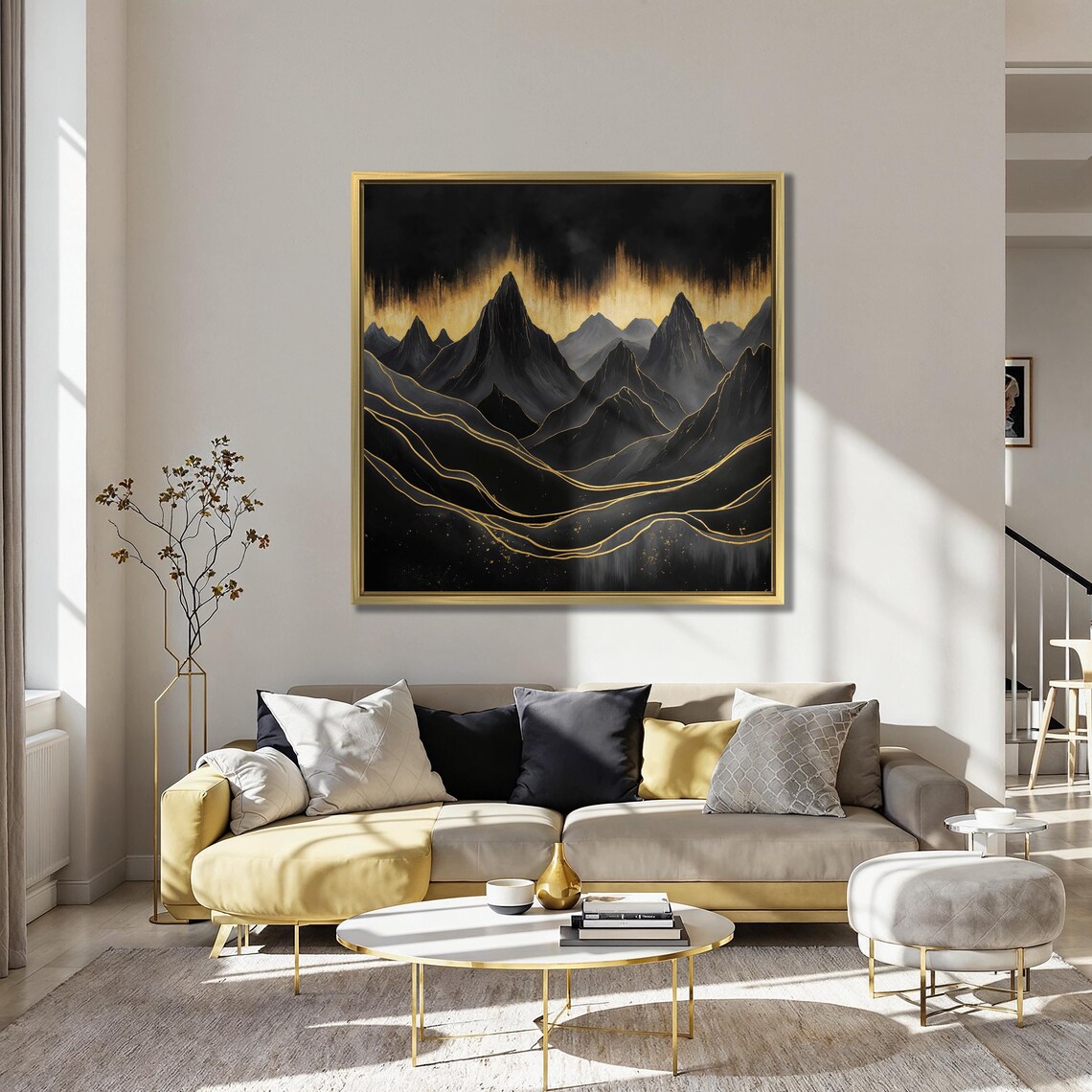 Abstract Mountain Landscape Wall Art Surreal Mountains Painting Print Luxury Wall Decor Black And Gold Scenery Poster Ready To Hang - Image 5